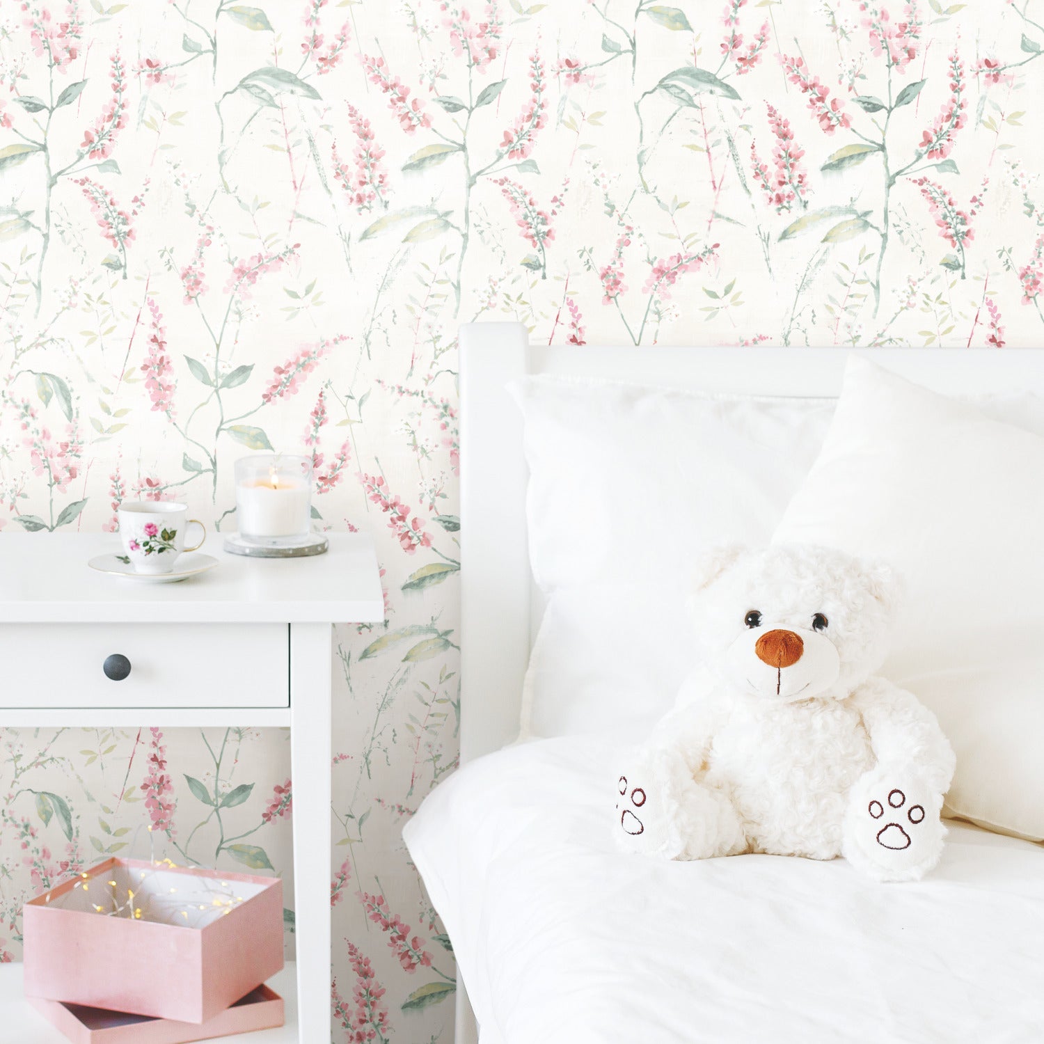Floral Sprig Peel and Stick Wallpaper in a room setting