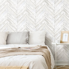 Herringbone Wood Boards Peel and Stick Wallpaper in a room setting
