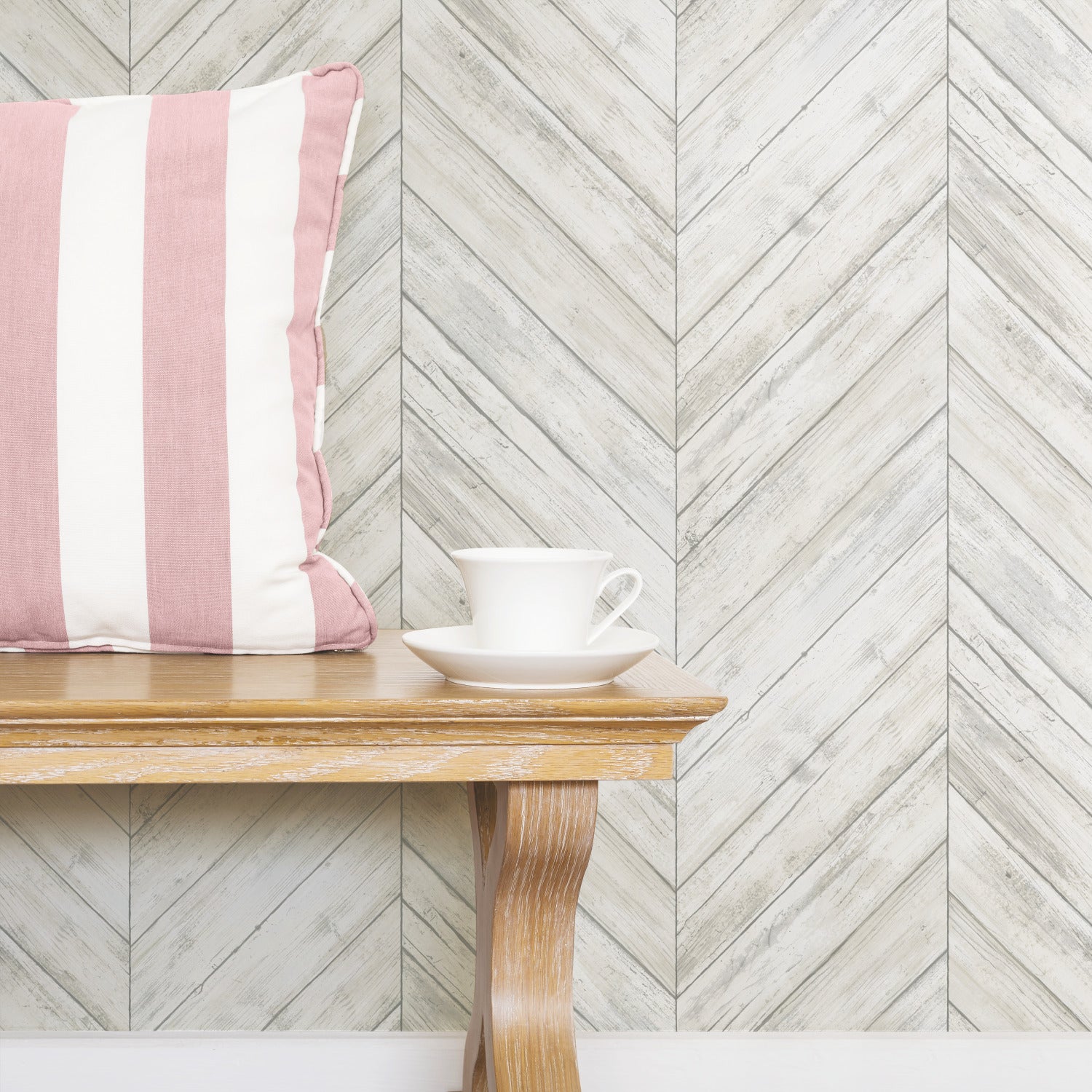 Herringbone Wood Boards Peel and Stick Wallpaper in a room setting