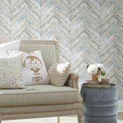 Herringbone Wood Boards Peel and Stick Wallpaper in a room setting
