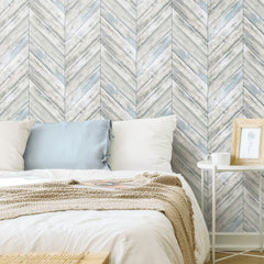 Herringbone Wood Boards Peel and Stick Wallpaper in a room setting
