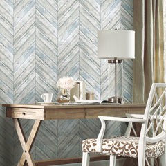 Herringbone Wood Boards Peel and Stick Wallpaper in a room setting
