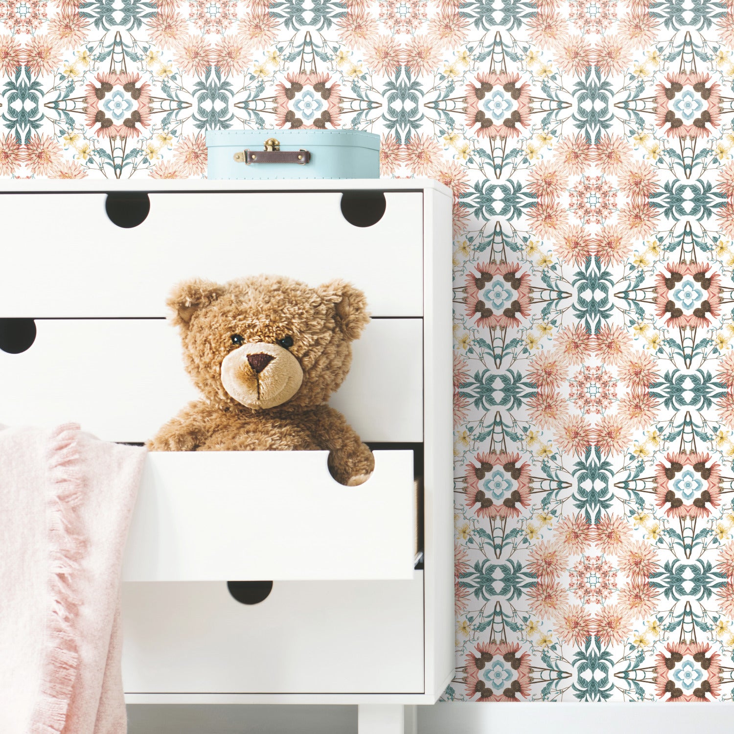 Cottage Garden Kaleidoscope Peel and Stick Wallpaper in a room setting