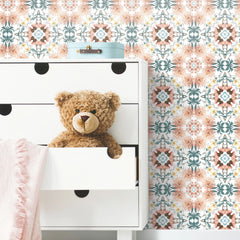 Cottage Garden Kaleidoscope Peel and Stick Wallpaper in a room setting
