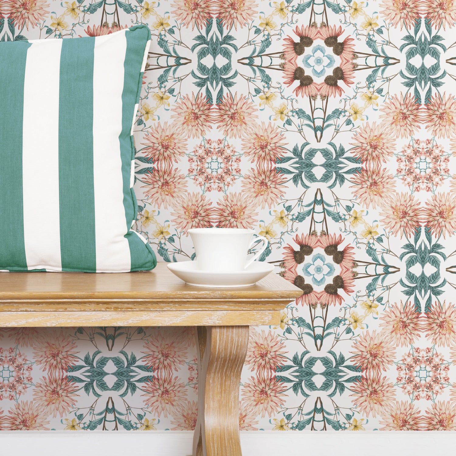 Cottage Garden Kaleidoscope Peel and Stick Wallpaper in a room setting