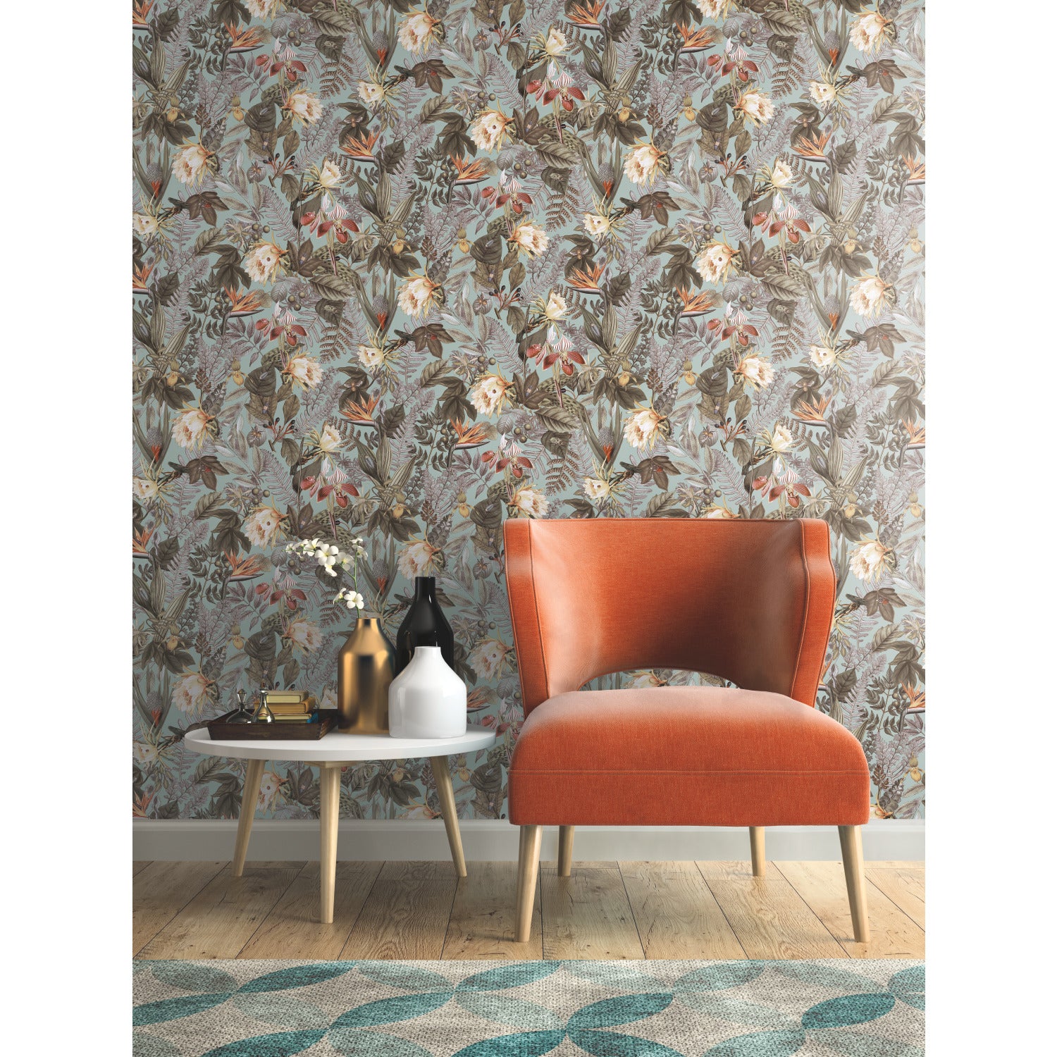 Tropical Flowers Peel and Stick Wallpaper in a room setting