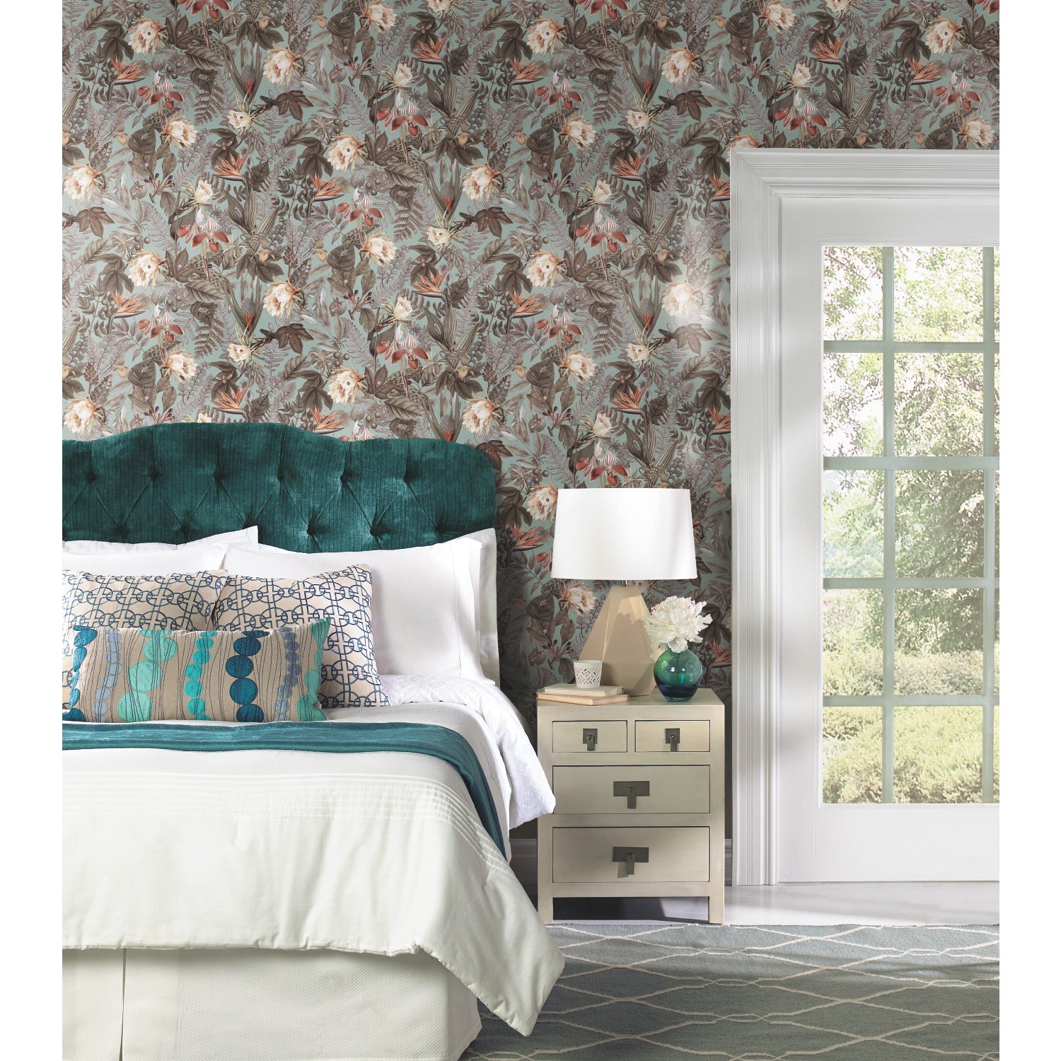 Tropical Flowers Peel and Stick Wallpaper in a room setting