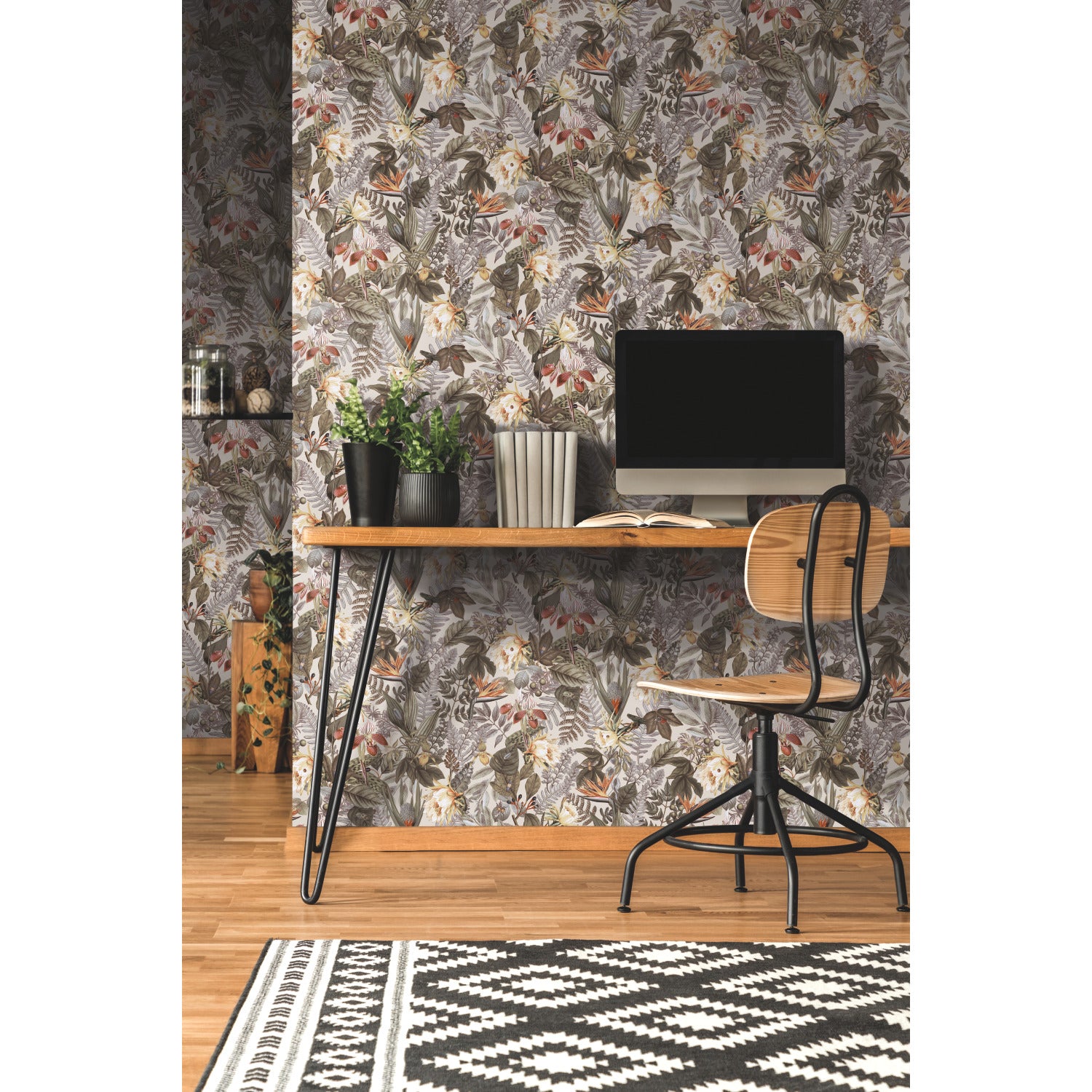 Tropical Flowers Peel and Stick Wallpaper in a room setting