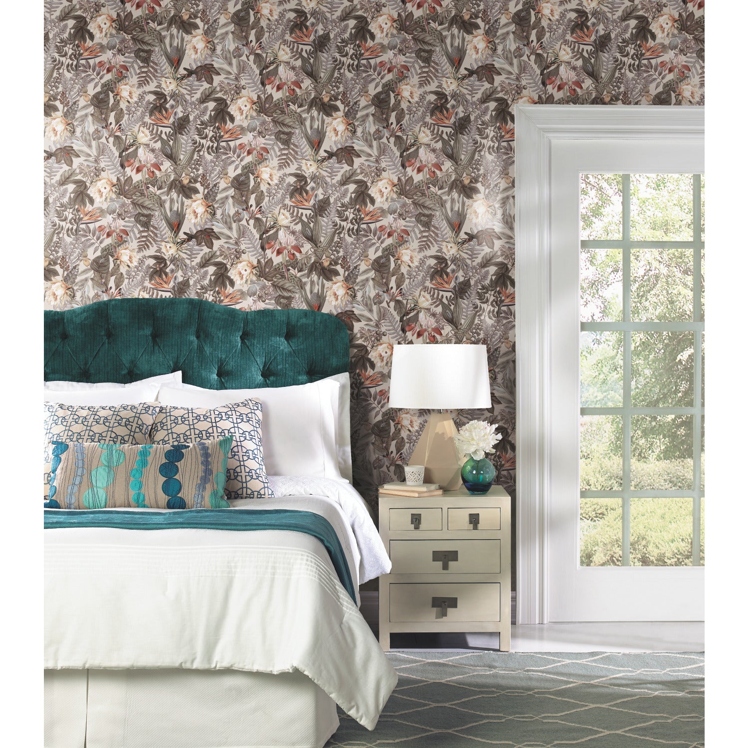 Tropical Flowers Peel and Stick Wallpaper in a room setting
