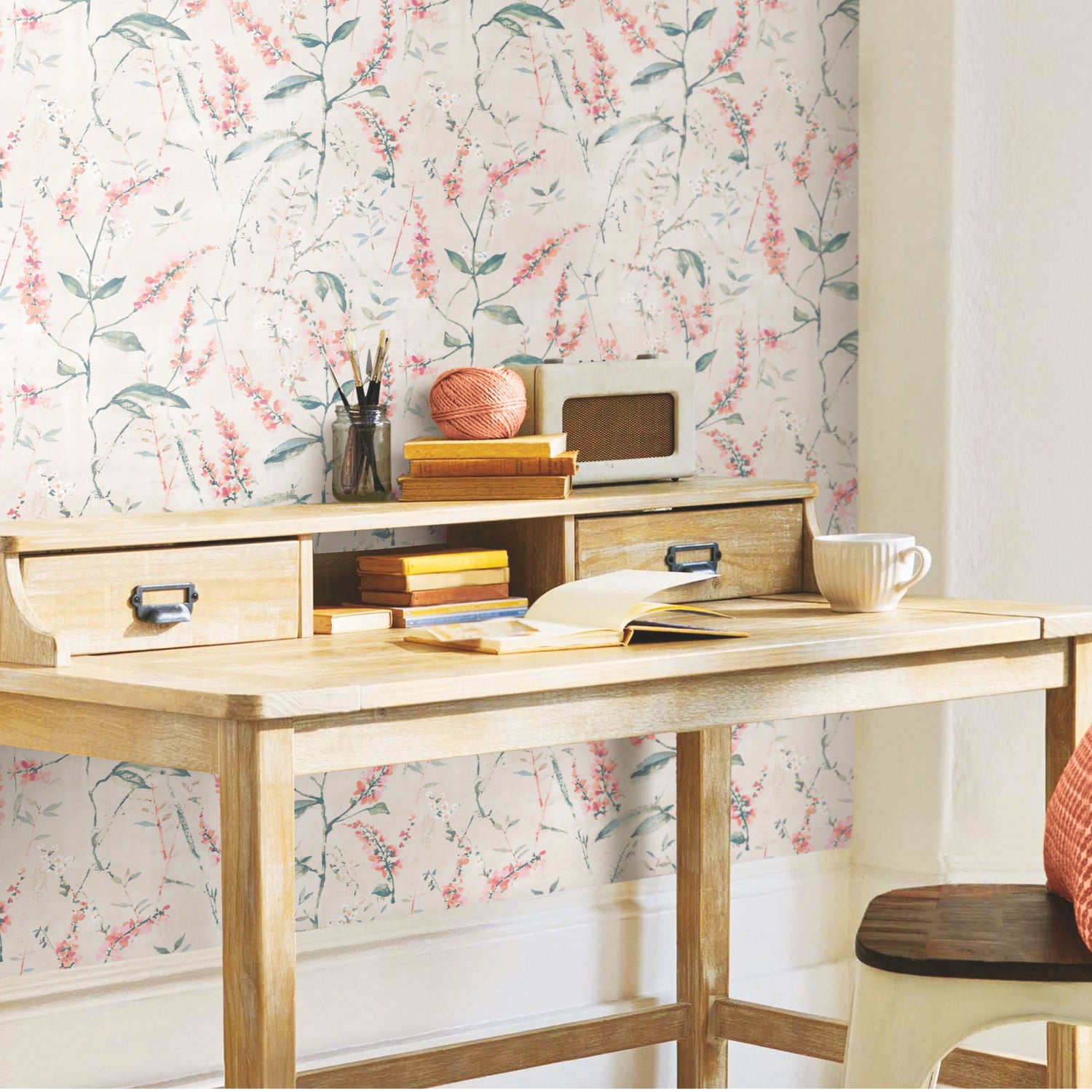 Floral Sprig Peel and Stick Wallpaper in a room setting