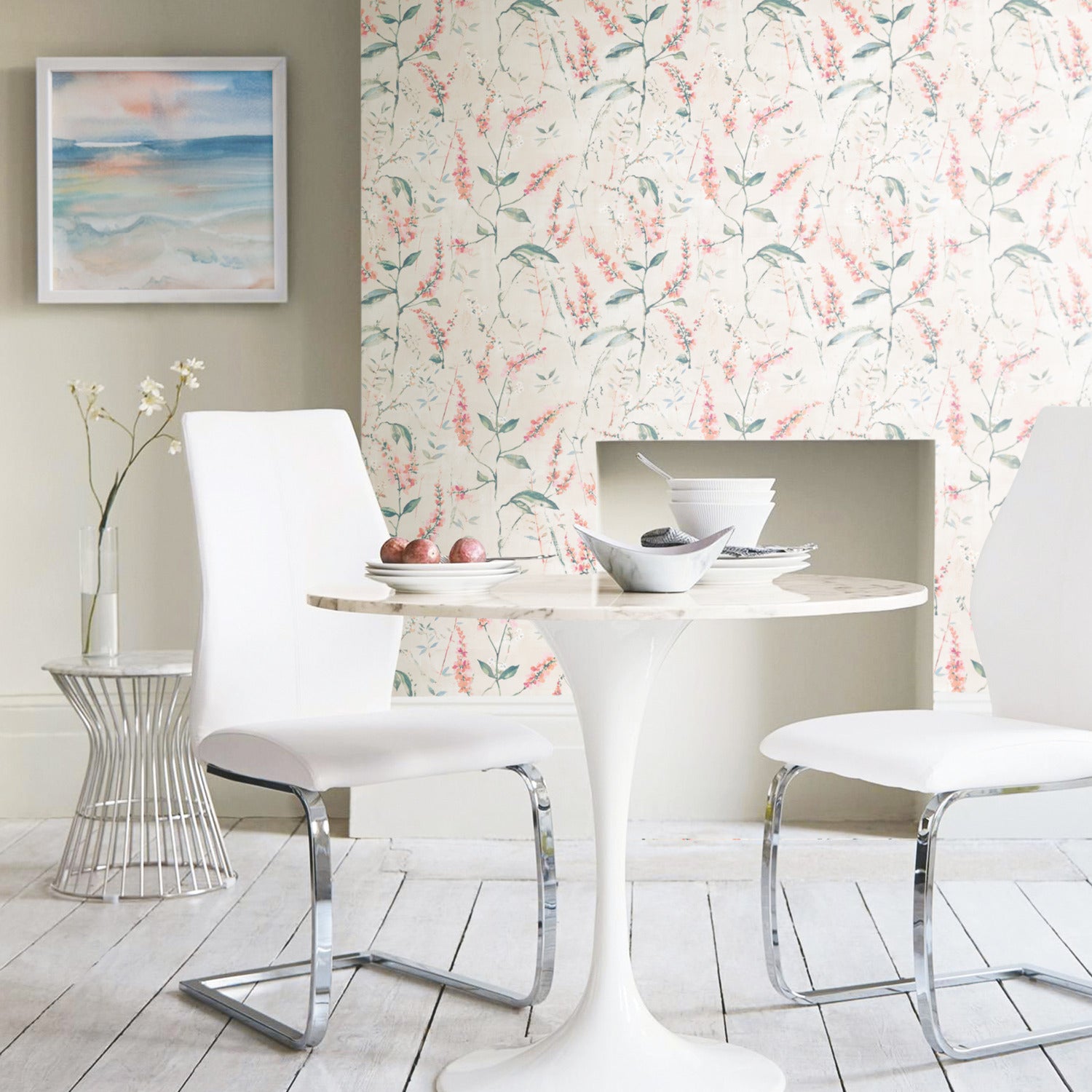 Floral Sprig Peel and Stick Wallpaper in a room setting