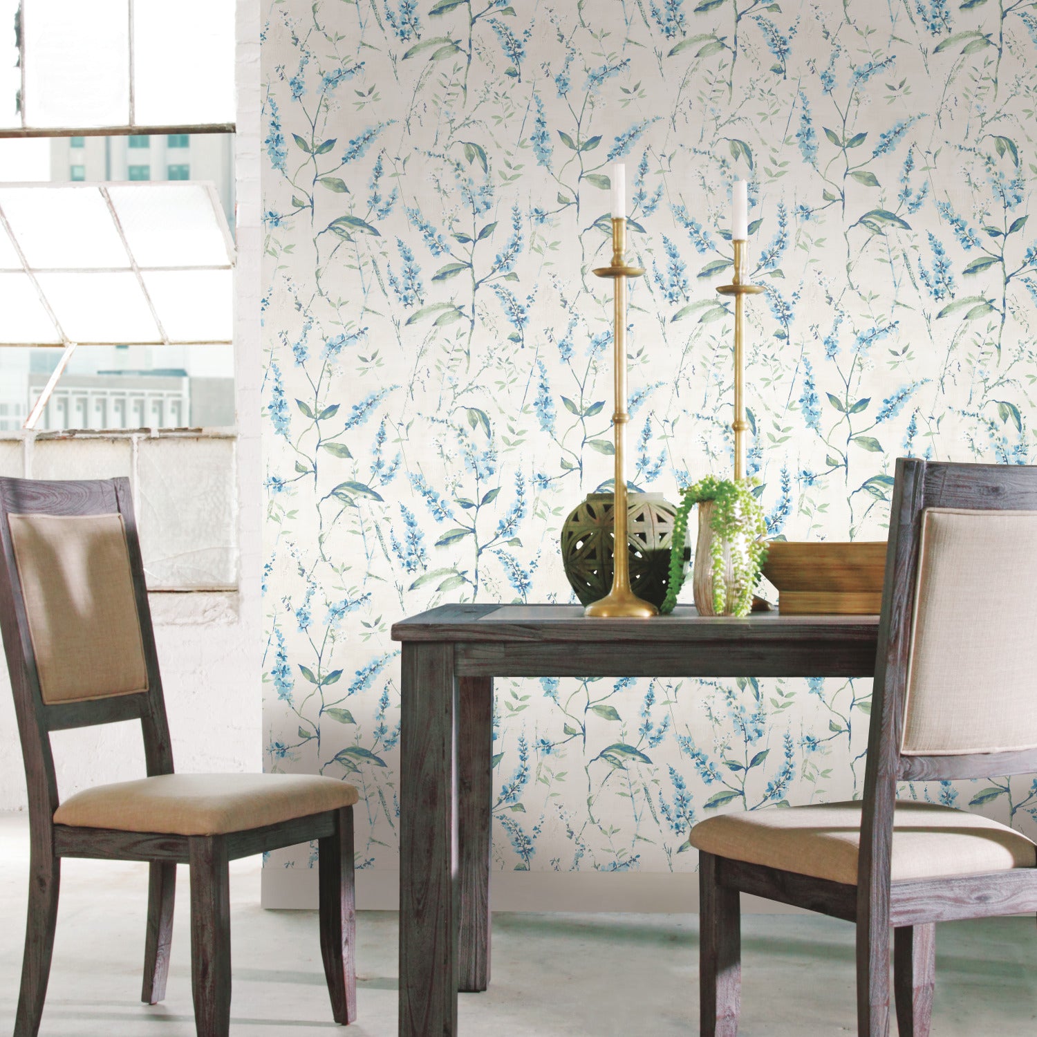Floral Sprig Peel and Stick Wallpaper in a room setting