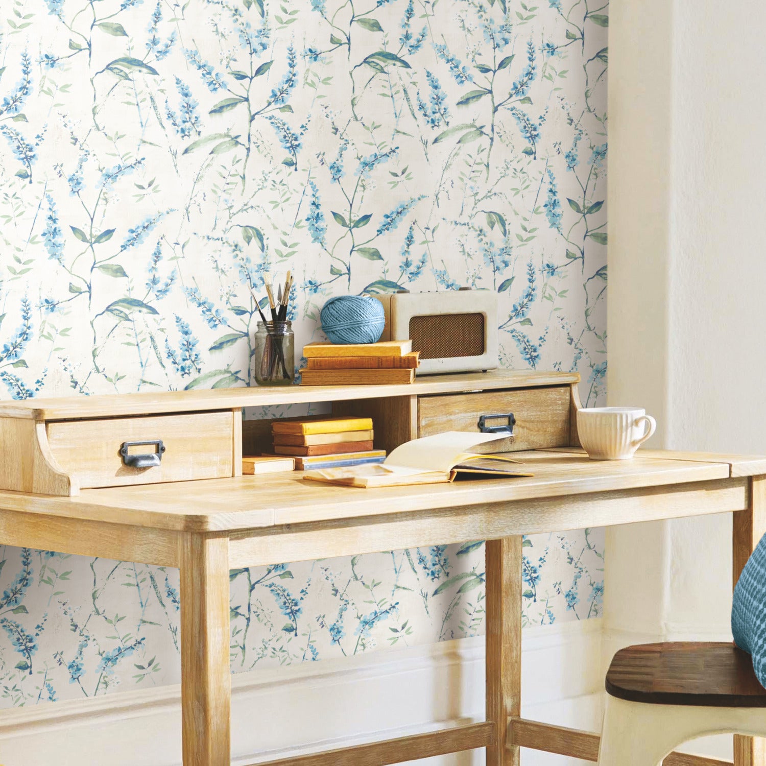 Floral Sprig Peel and Stick Wallpaper in a room setting