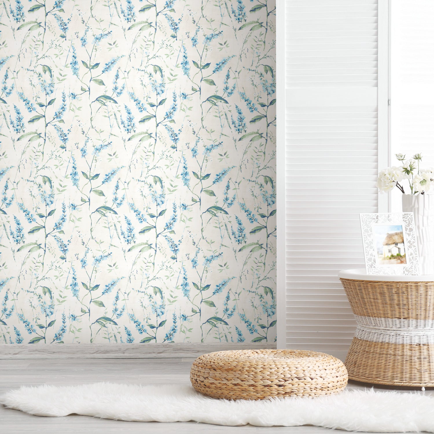 Floral Sprig Peel and Stick Wallpaper in a room setting