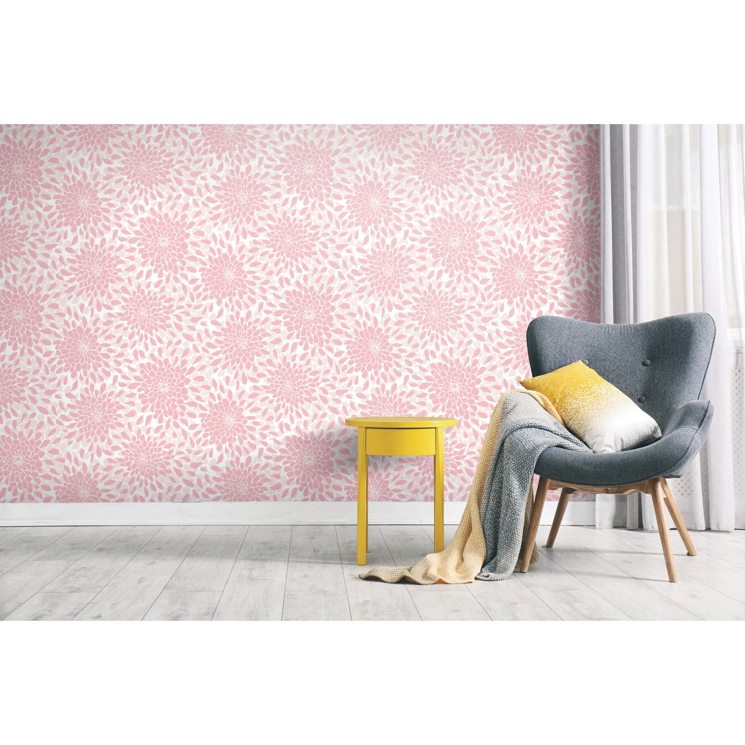 Toss the Bouquet Peel and Stick Wallpaper with Metallic Inks in a room setting