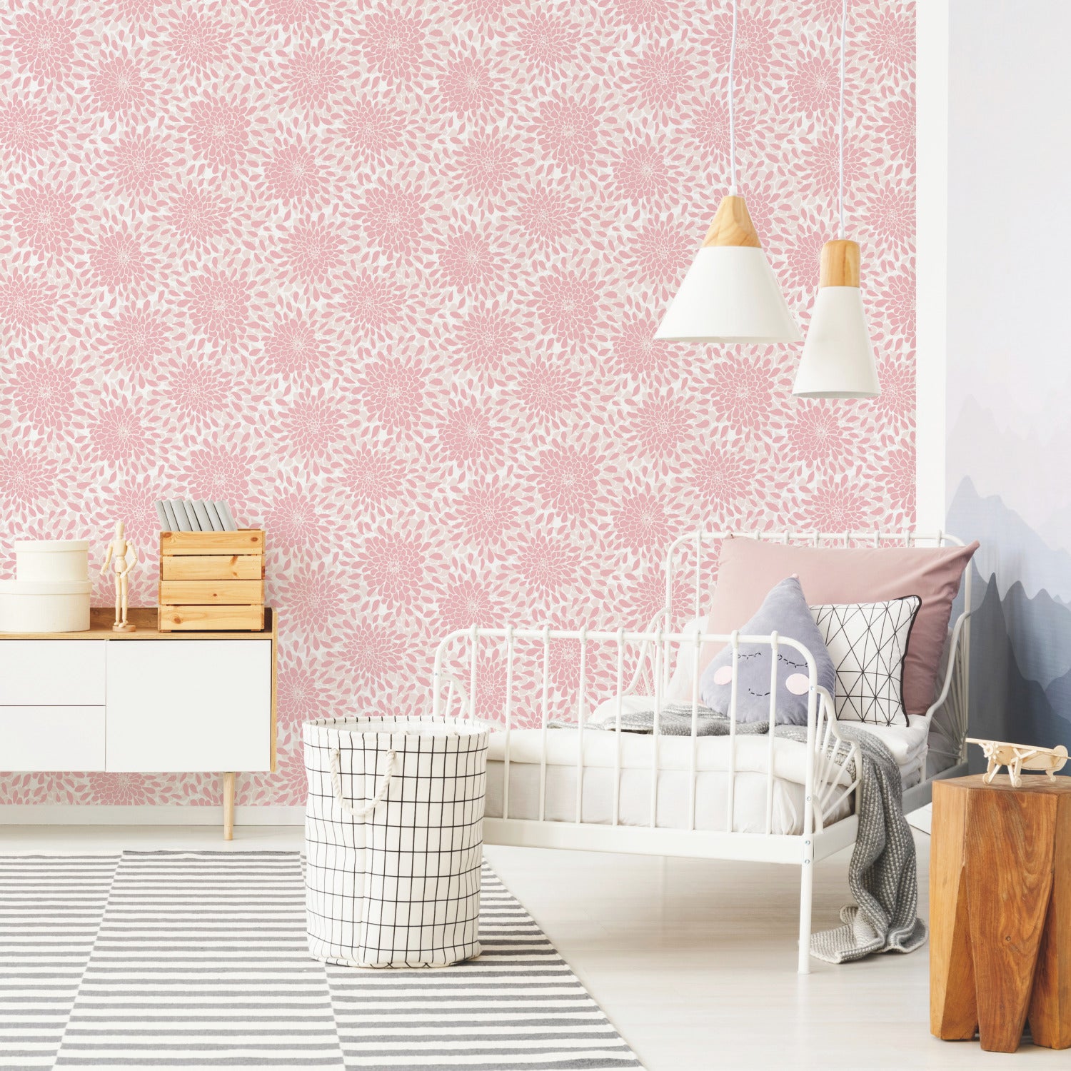 Toss the Bouquet Peel and Stick Wallpaper with Metallic Inks in a room setting