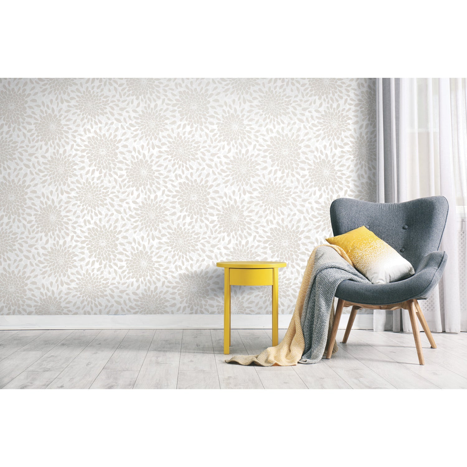 Toss the Bouquet Peel and Stick Wallpaper with Metallic Inks in a room setting
