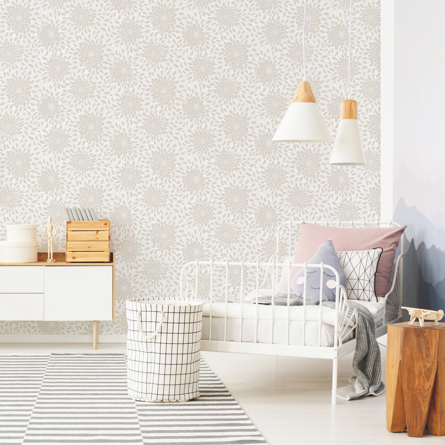 Toss the Bouquet Peel and Stick Wallpaper with Metallic Inks in a room setting