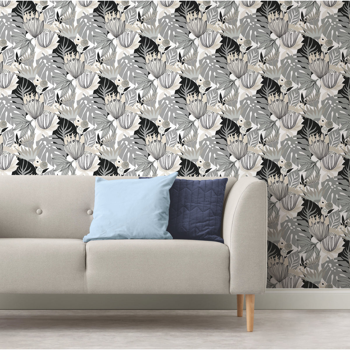 Retro Tropical Leaves Peel and Stick Wallpaper in a room setting