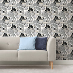 Retro Tropical Leaves Peel and Stick Wallpaper in a room setting