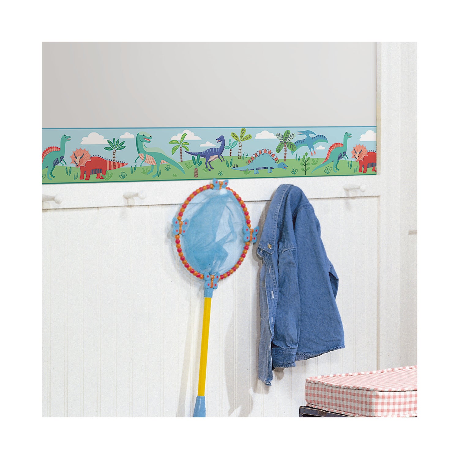 Pink Light Designs Dinosaur Parade Peel and Stick Border in a room setting