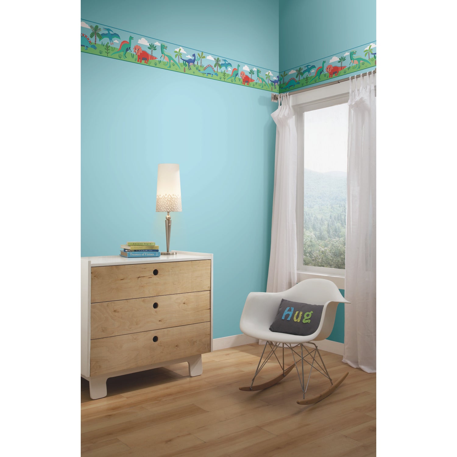Pink Light Designs Dinosaur Parade Peel and Stick Border in a room setting