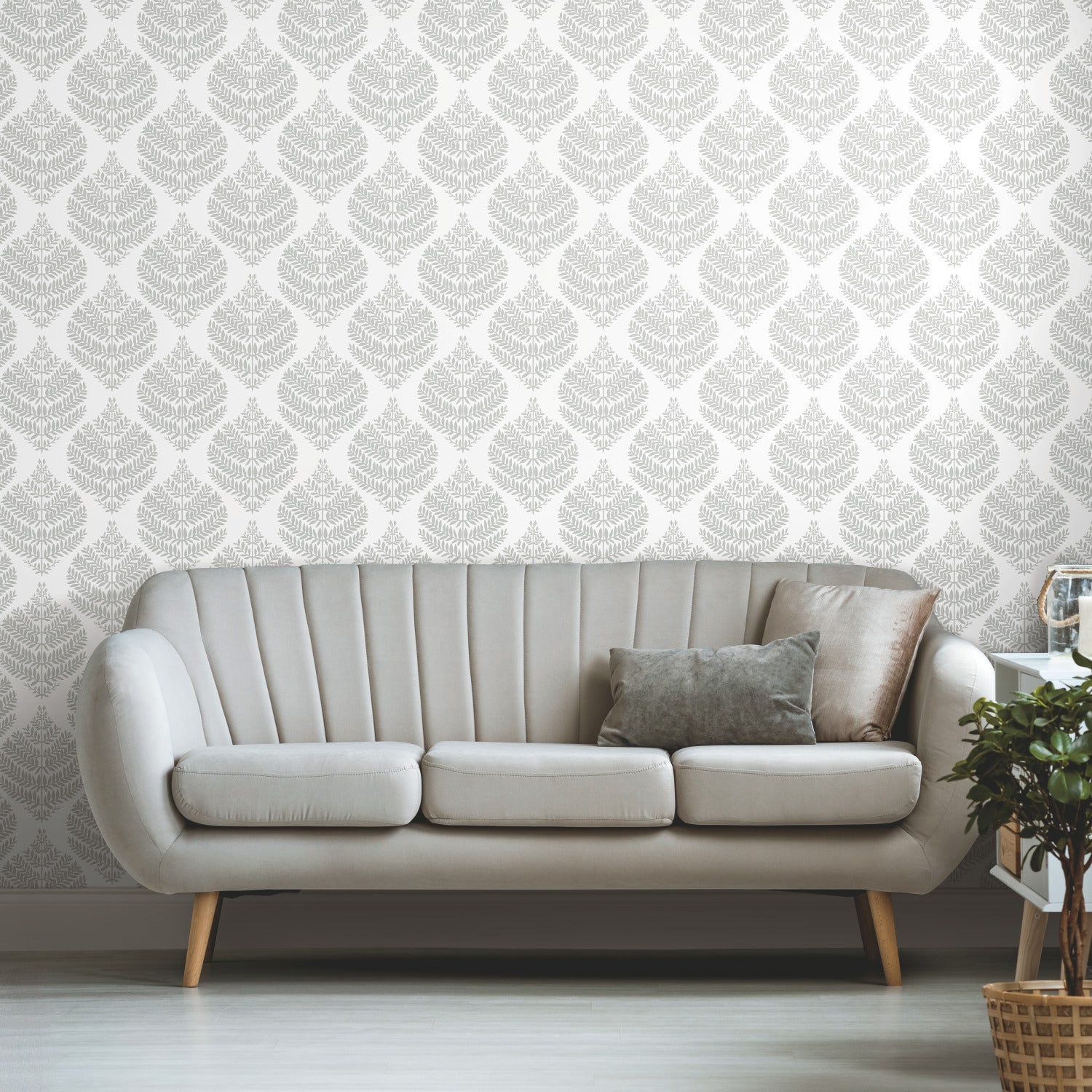 Hygge Fern Damask Peel and Stick Wallpaper in a room setting