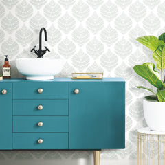 Hygge Fern Damask Peel and Stick Wallpaper in a room setting