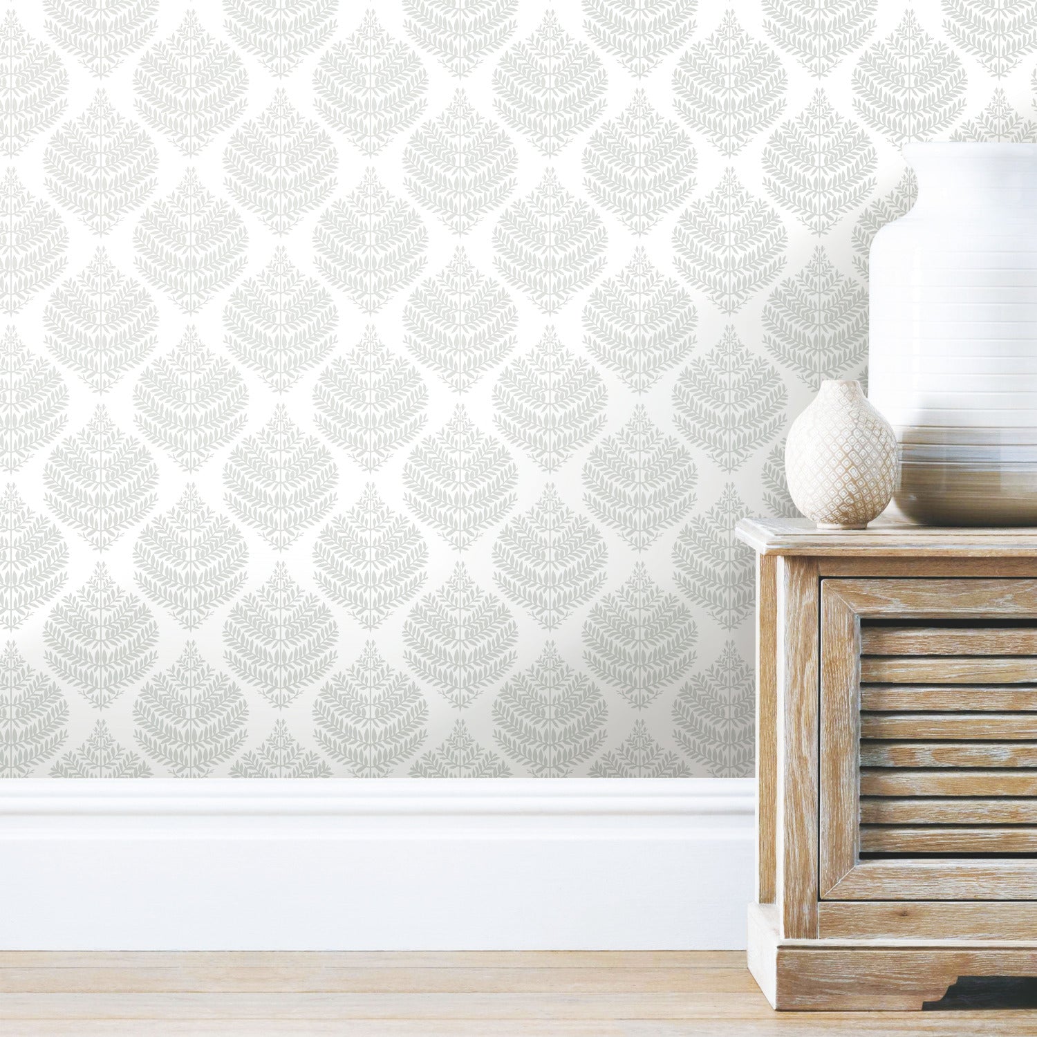 Hygge Fern Damask Peel and Stick Wallpaper in a room setting