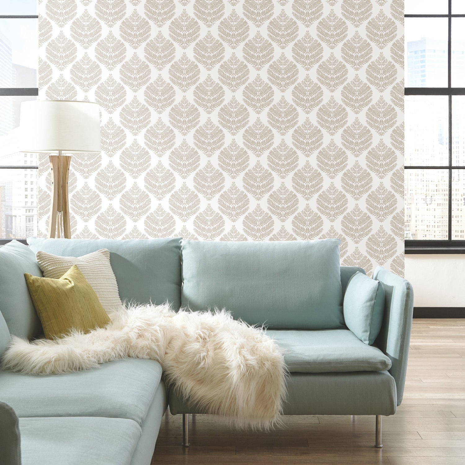 Hygge Fern Damask Peel and Stick Wallpaper in a room setting