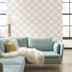 Hygge Fern Damask Peel and Stick Wallpaper in a room setting