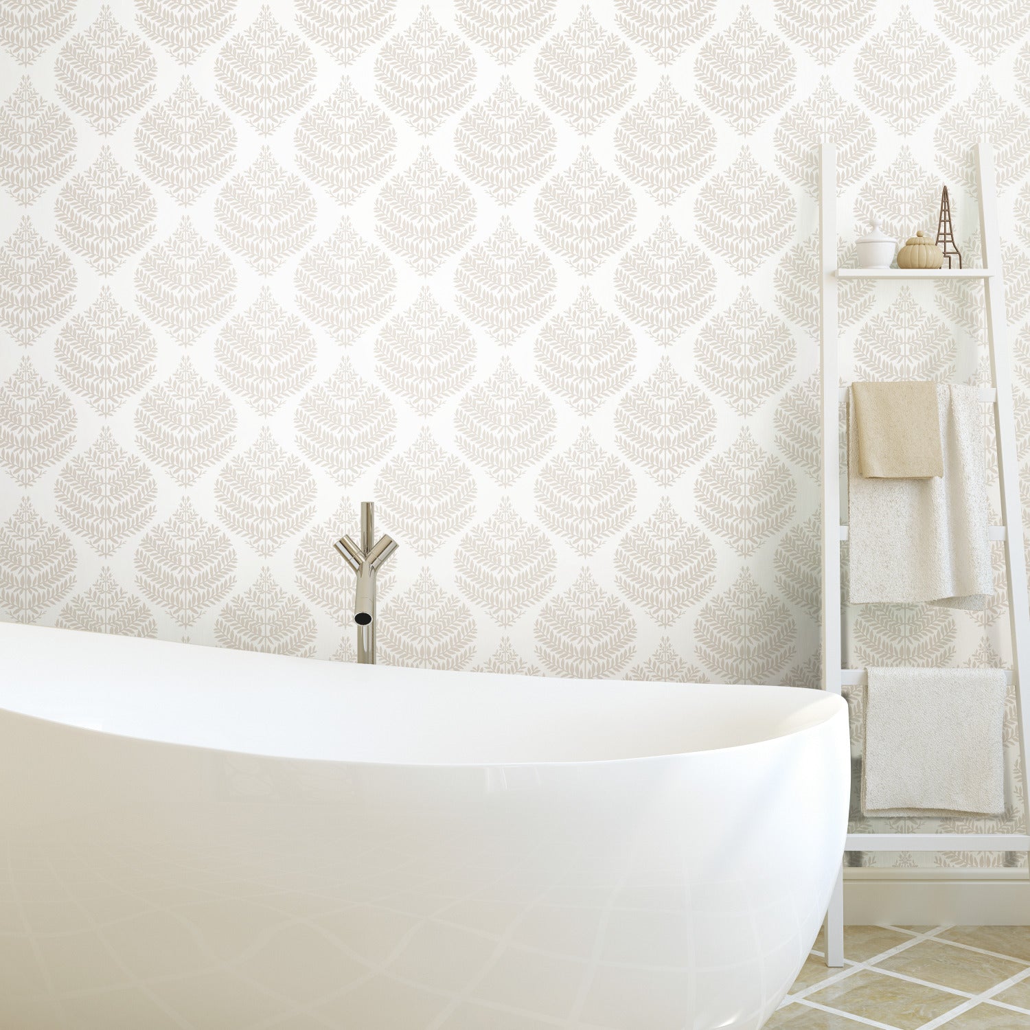 Hygge Fern Damask Peel and Stick Wallpaper in a room setting