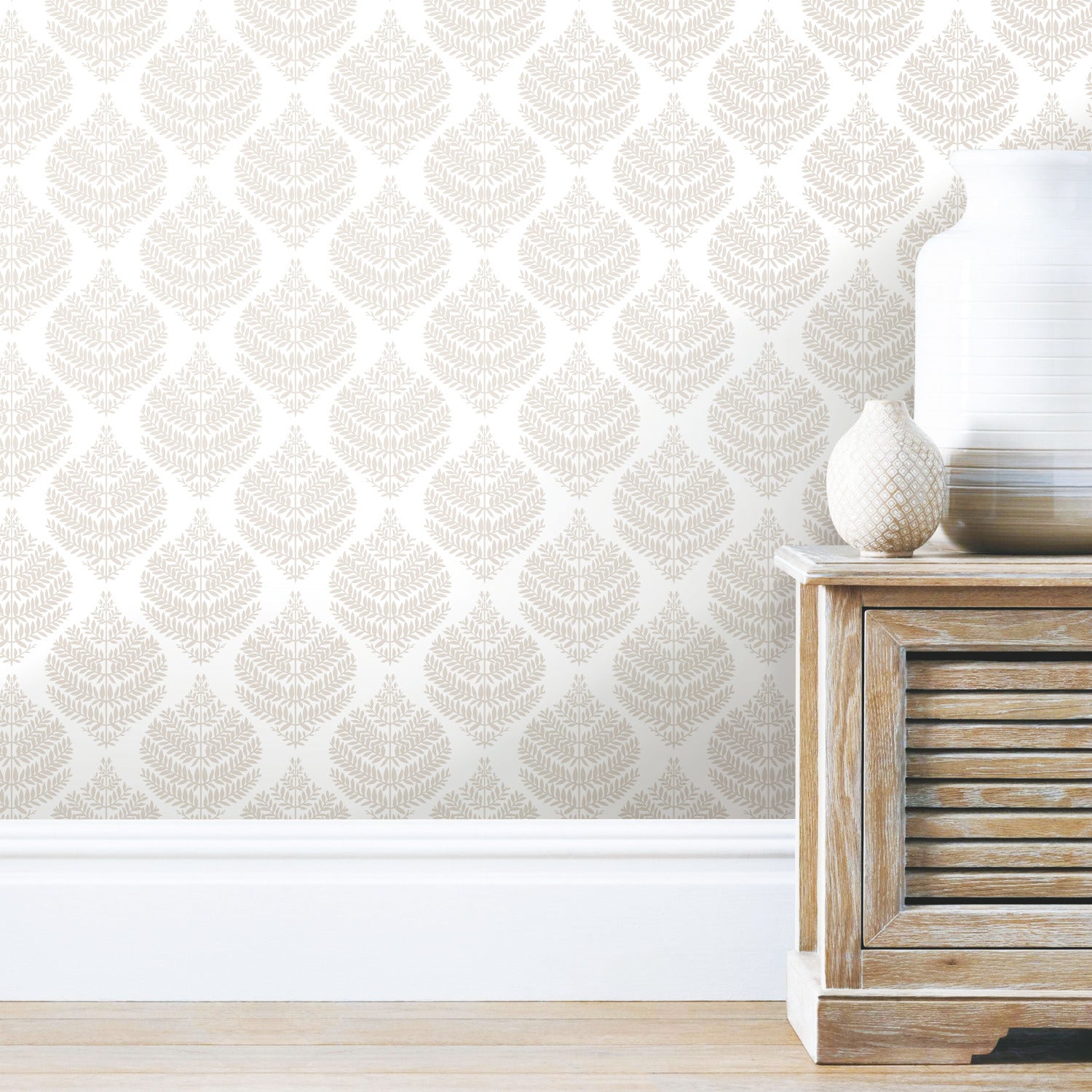 Hygge Fern Damask Peel and Stick Wallpaper in a room setting