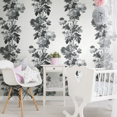 Watercolor Floral Stripe P&S Wallpaper in a room setting
