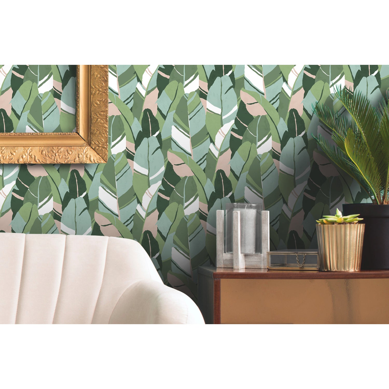 Hearts of Palm Peel and Stick Wallpaper in a room setting
