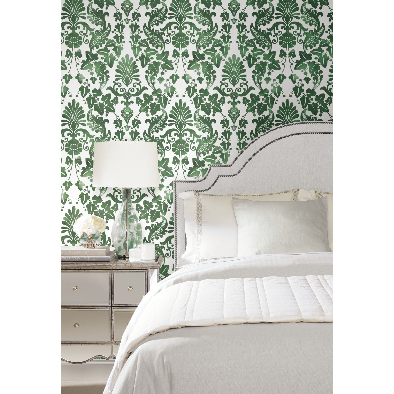 Vine Damask Peel and Stick Wallpaper in a room setting