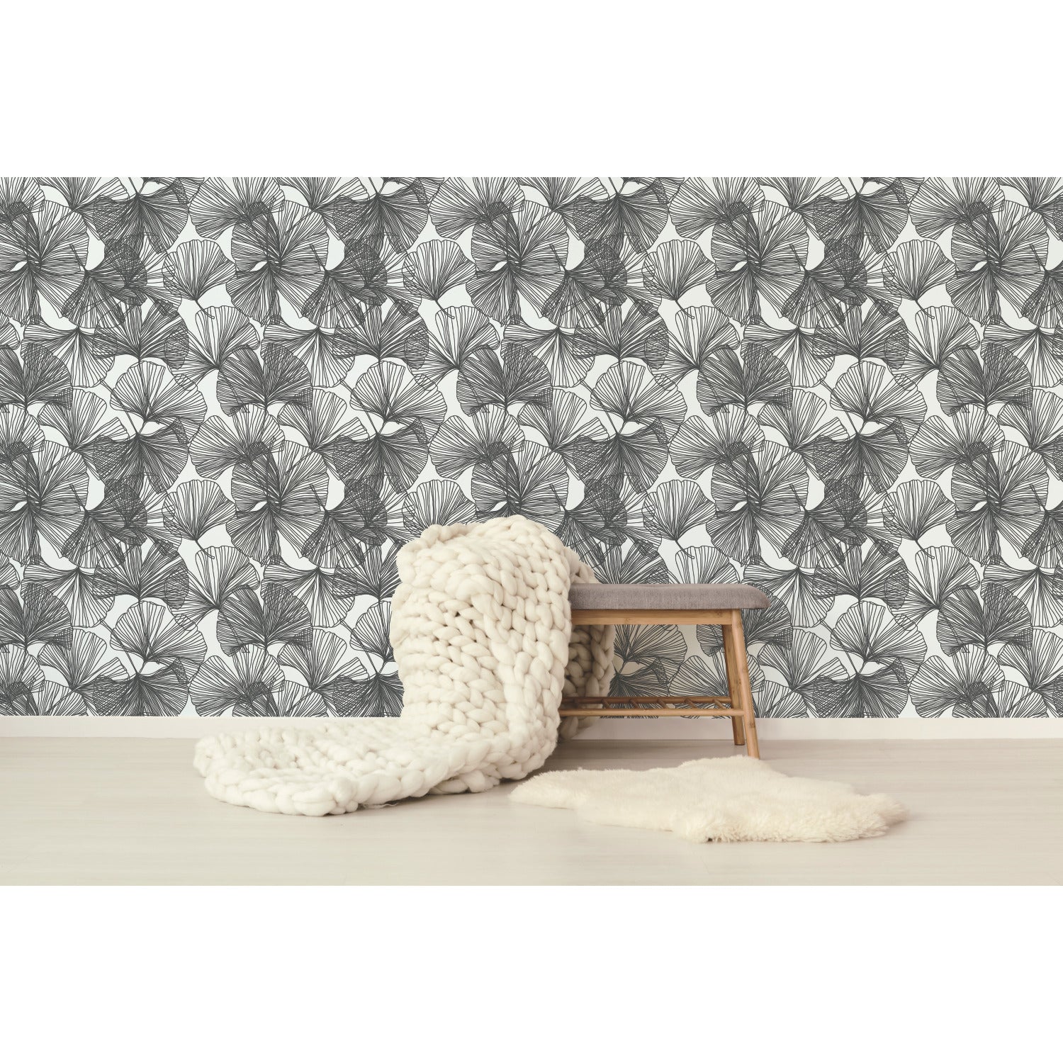 Ginkgo Leaves Peel and Stick Wallpaper in a room setting