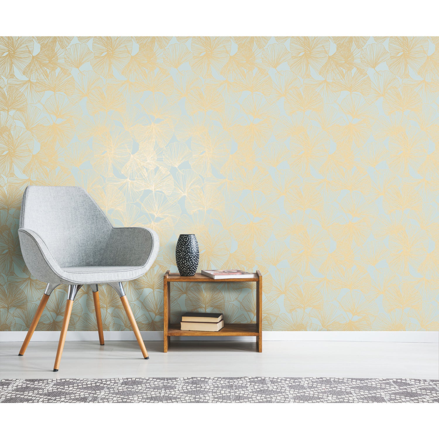Ginkgo Leaves Peel and Stick Wallpaper in a room setting