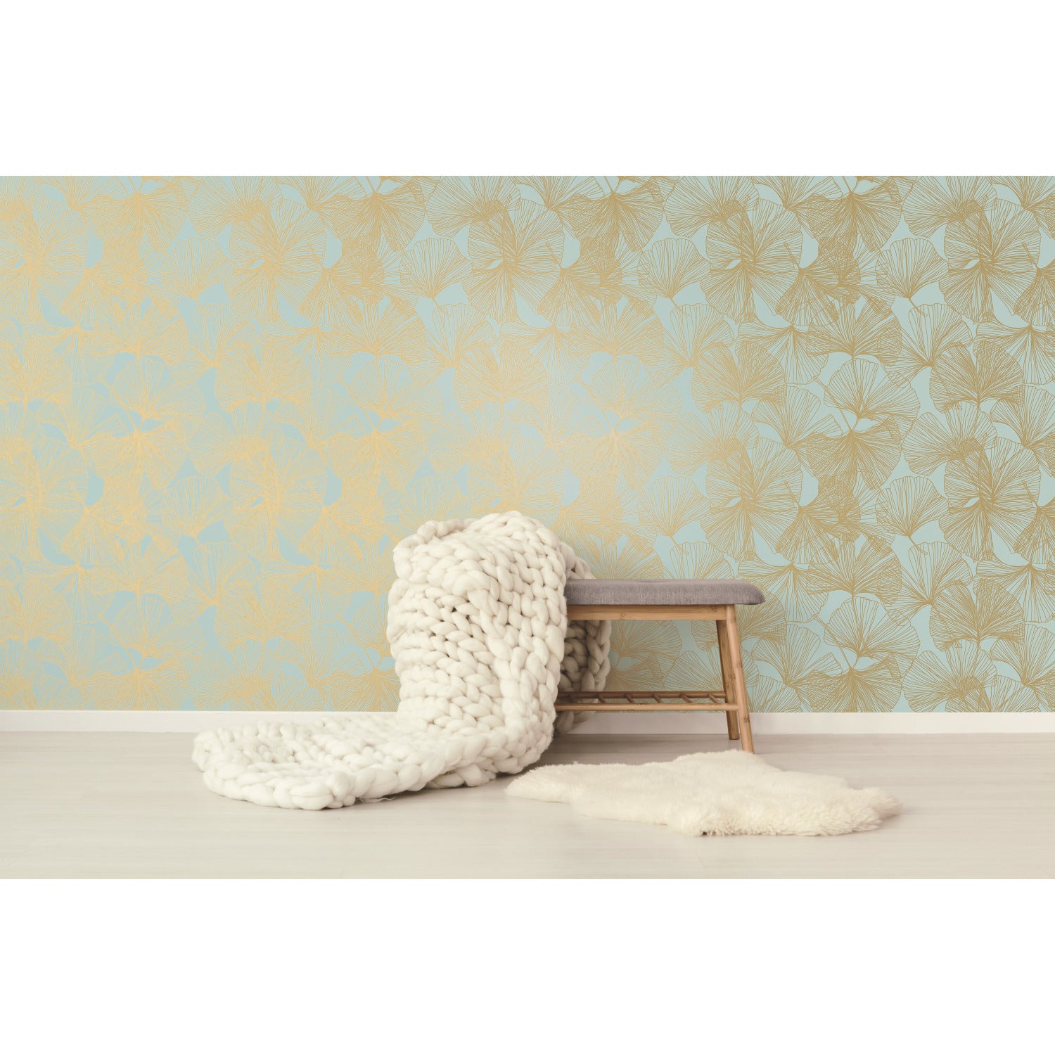 Ginkgo Leaves Peel and Stick Wallpaper in a room setting