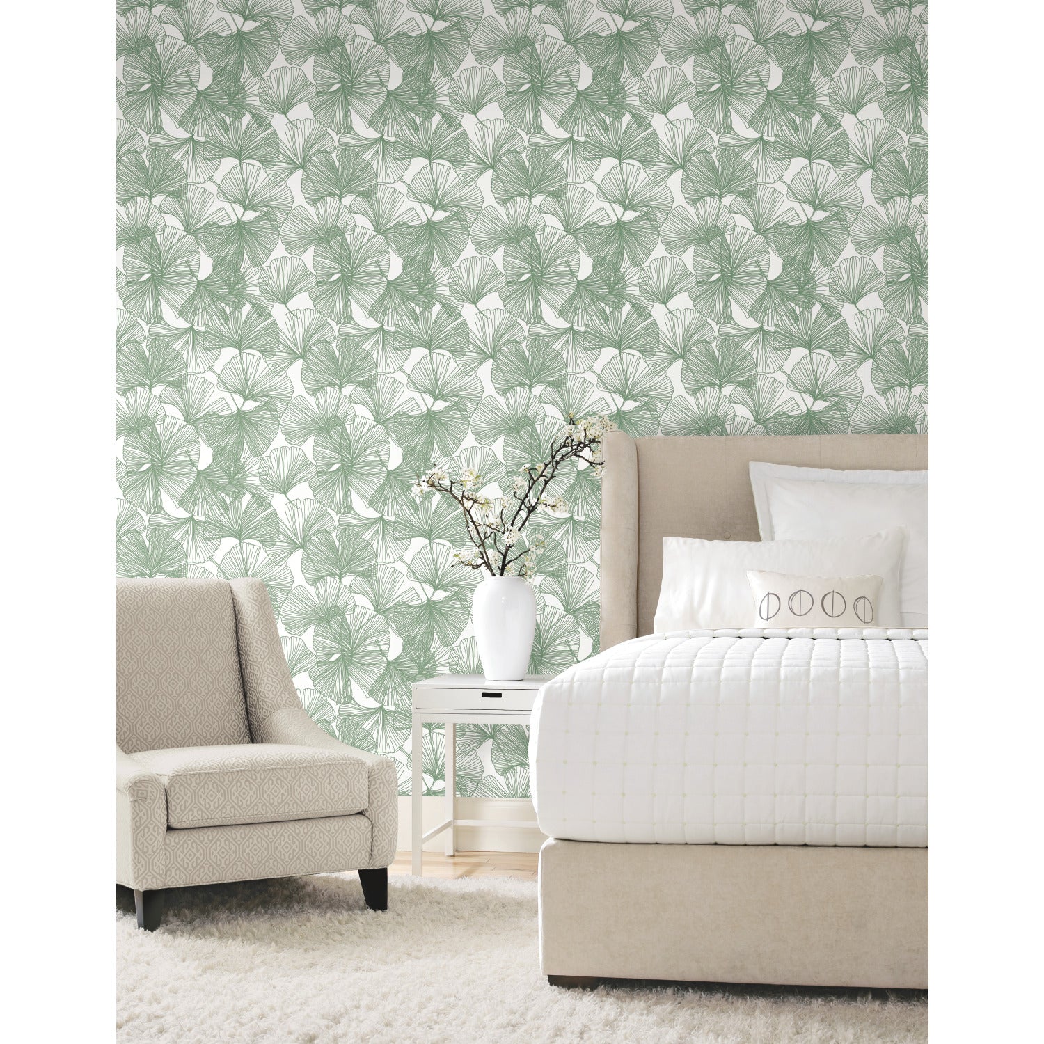 Ginkgo Leaves Peel and Stick Wallpaper in a room setting