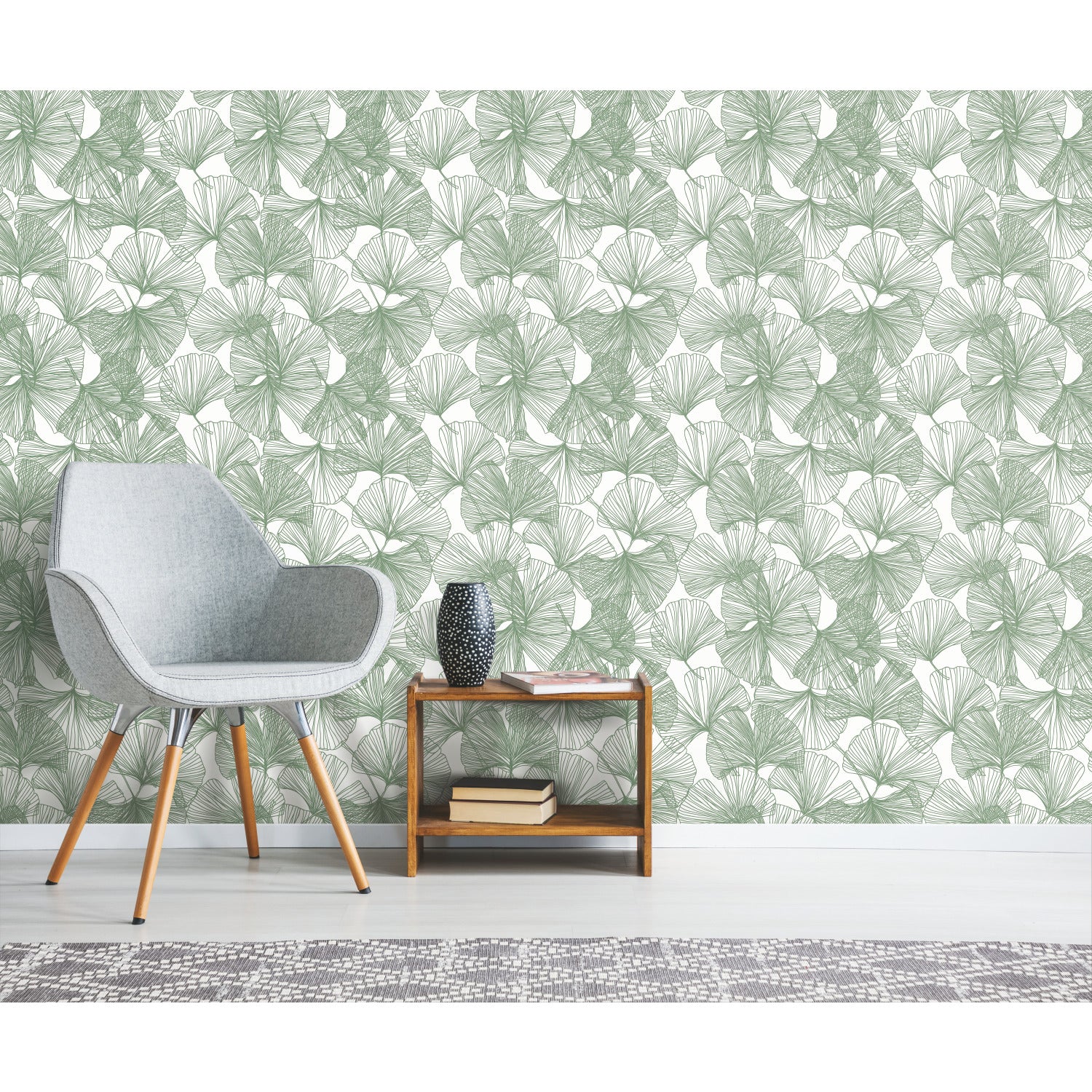 Ginkgo Leaves Peel and Stick Wallpaper in a room setting
