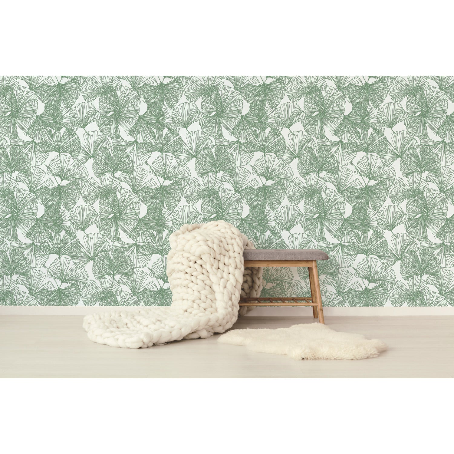 Ginkgo Leaves Peel and Stick Wallpaper in a room setting