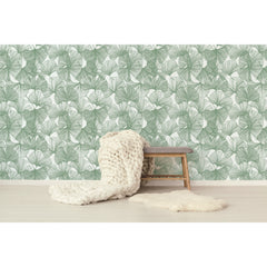 Ginkgo Leaves Peel and Stick Wallpaper in a room setting
