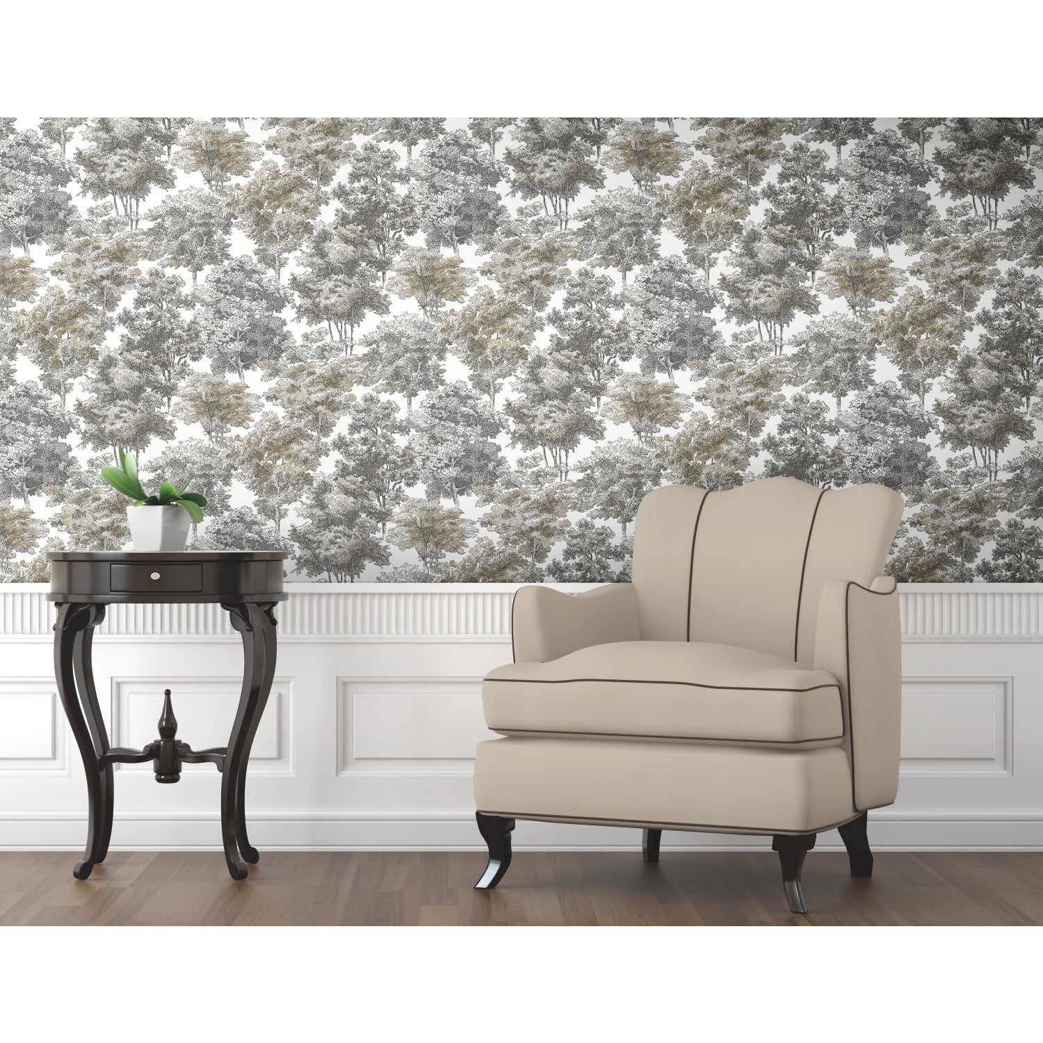 Old World Trees Peel and Stick Wallpaper in a room setting
