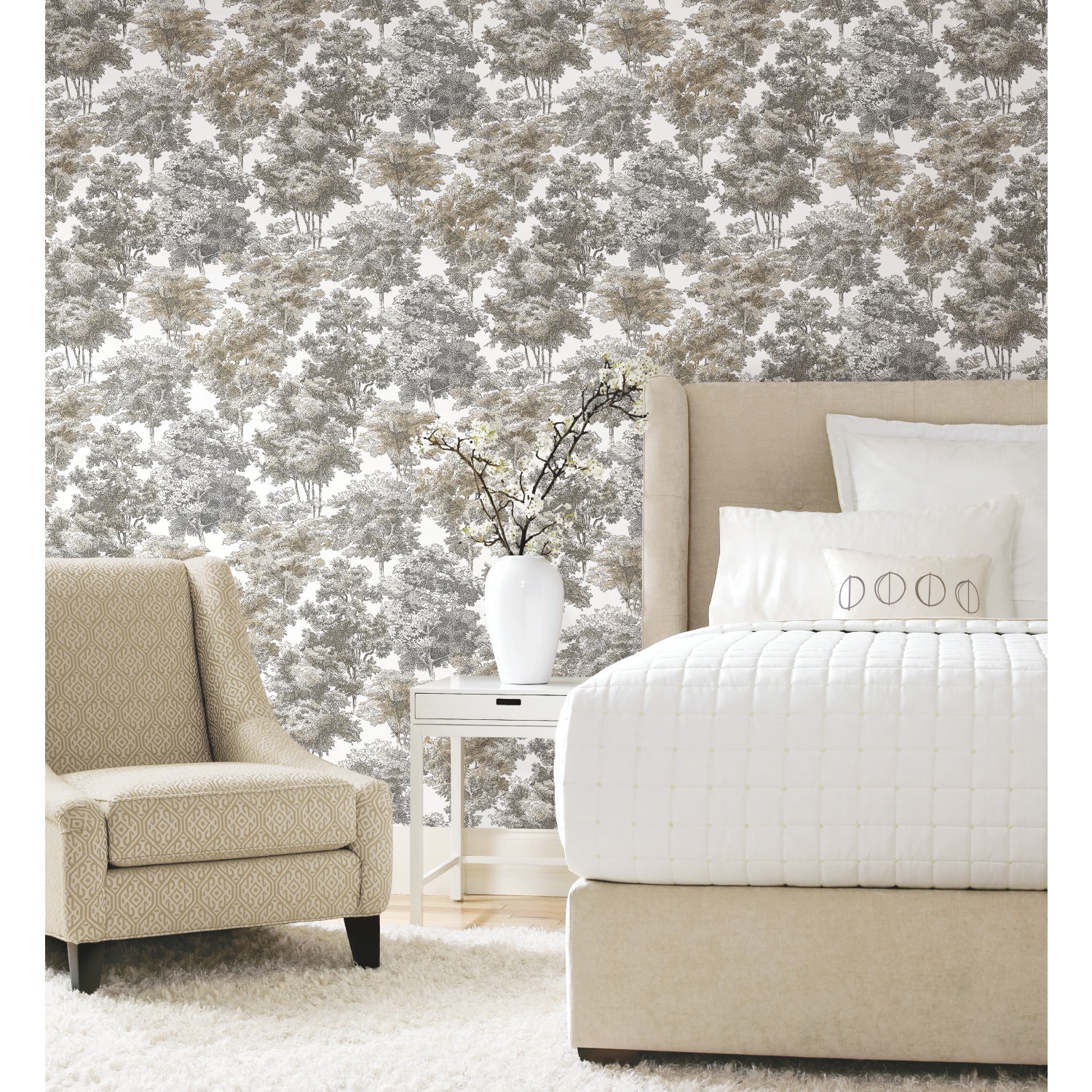 Old World Trees Peel and Stick Wallpaper in a room setting