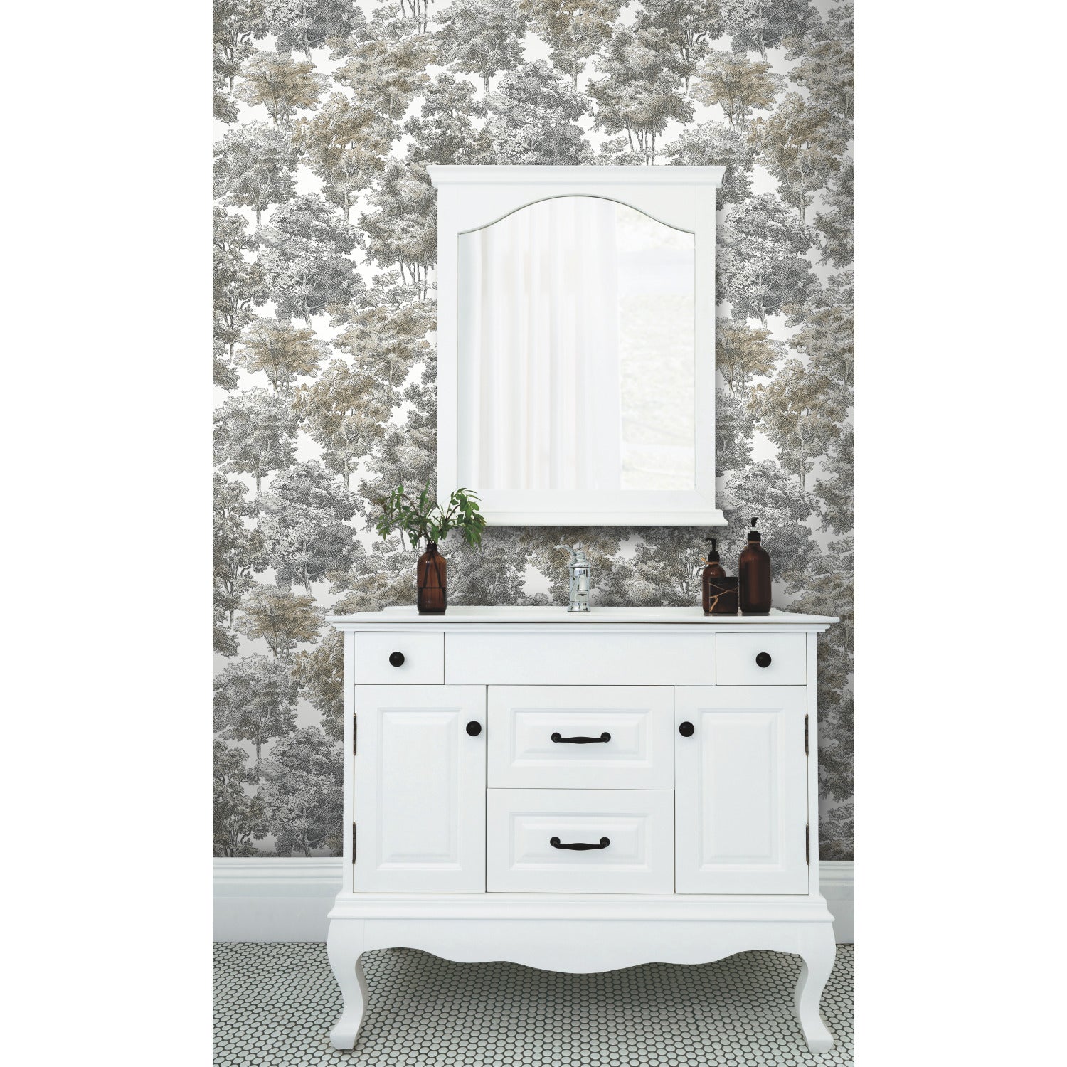 Old World Trees Peel and Stick Wallpaper in a room setting