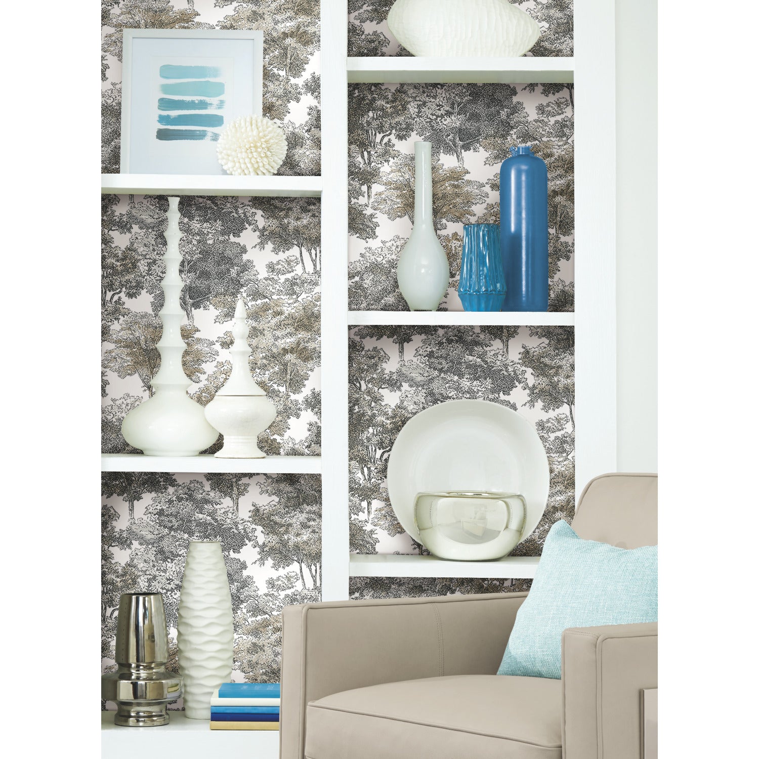 Old World Trees Peel and Stick Wallpaper in a room setting