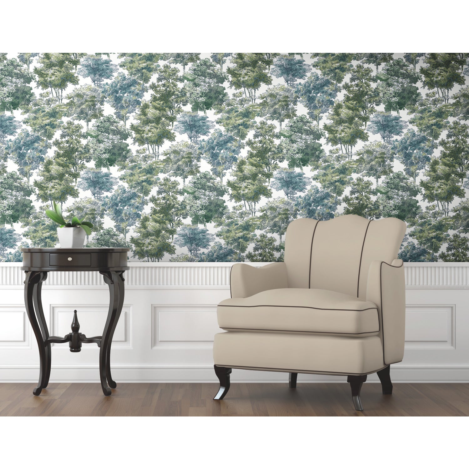 Old World Trees Peel and Stick Wallpaper in a room setting
