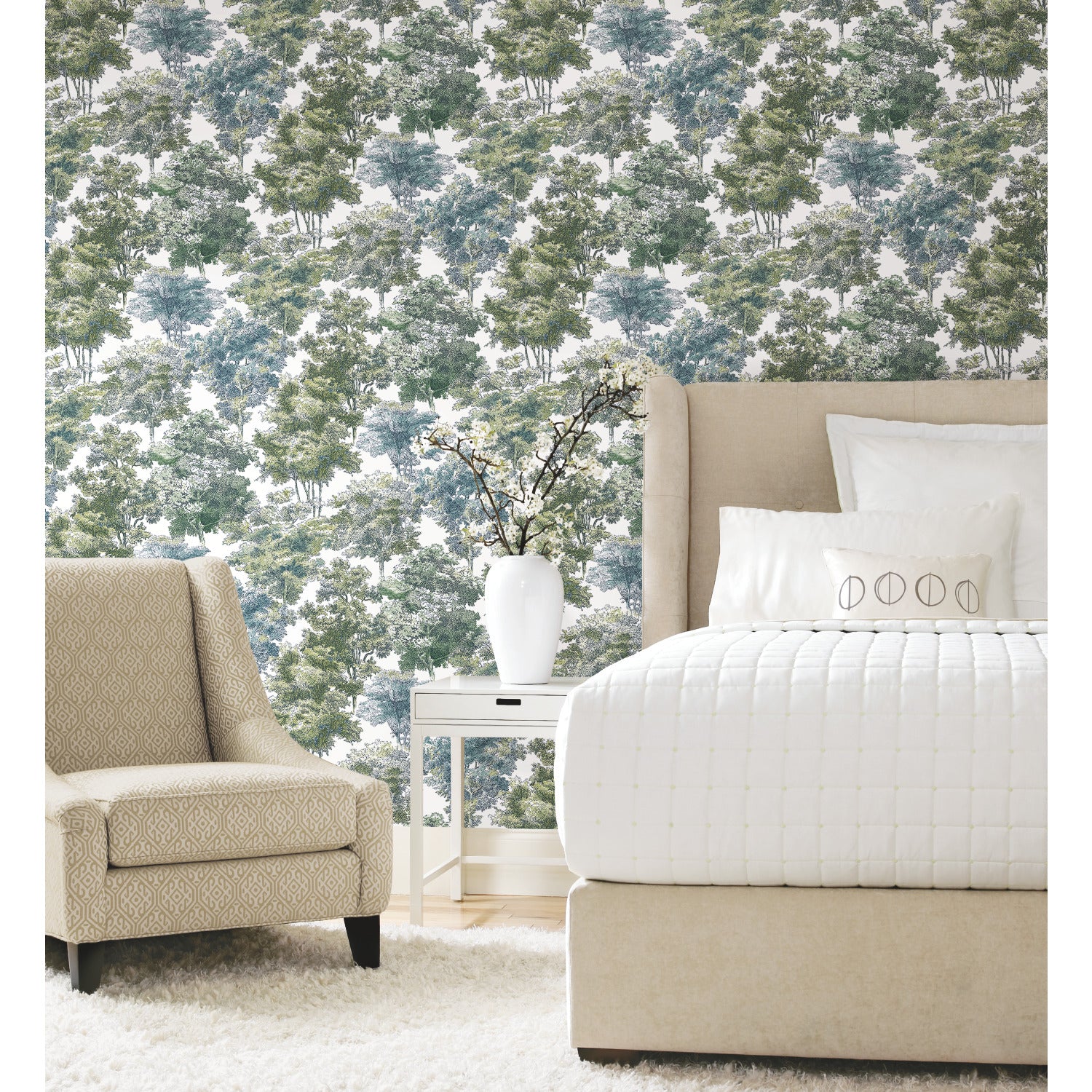 Old World Trees Peel and Stick Wallpaper in a room setting