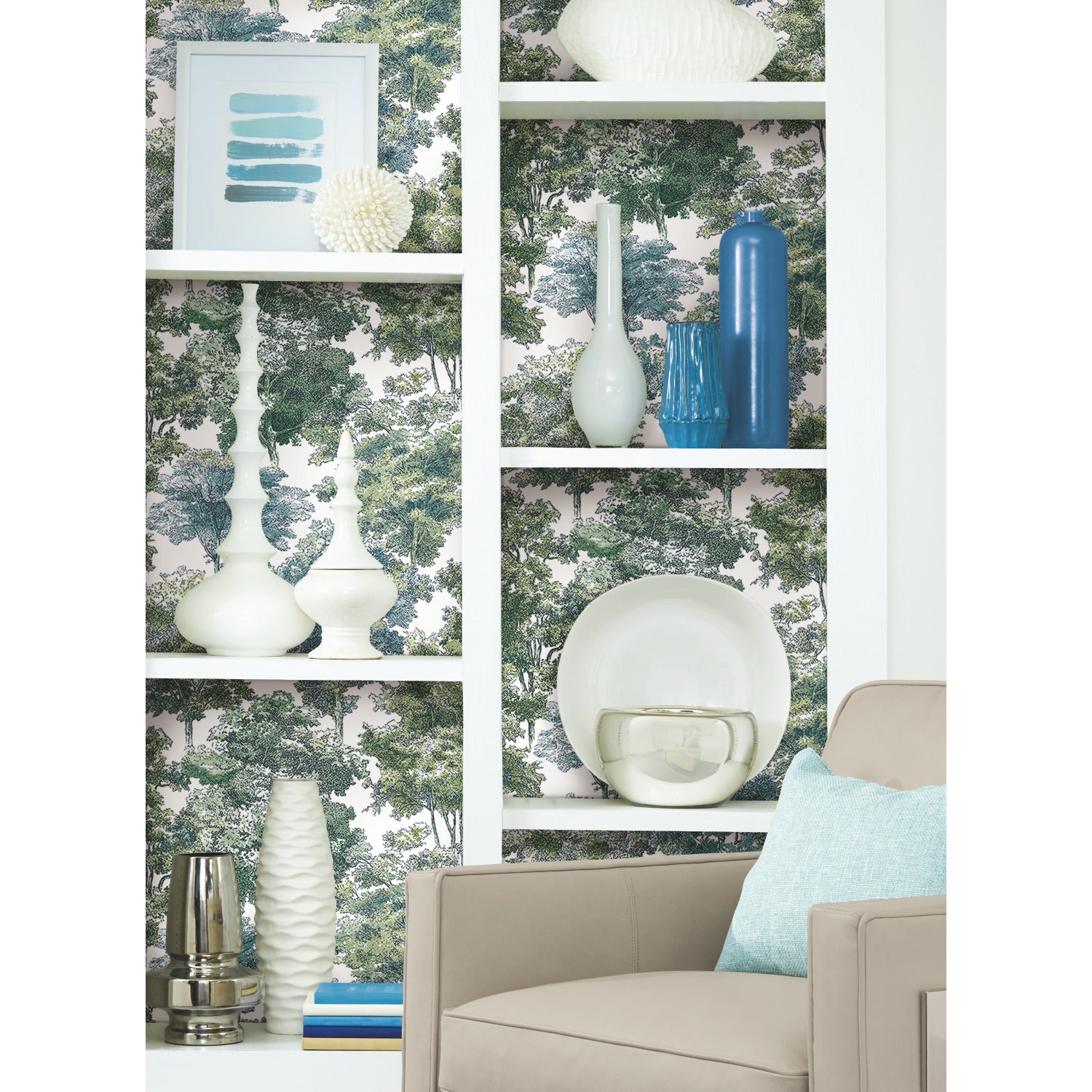 Old World Trees Peel and Stick Wallpaper in a room setting